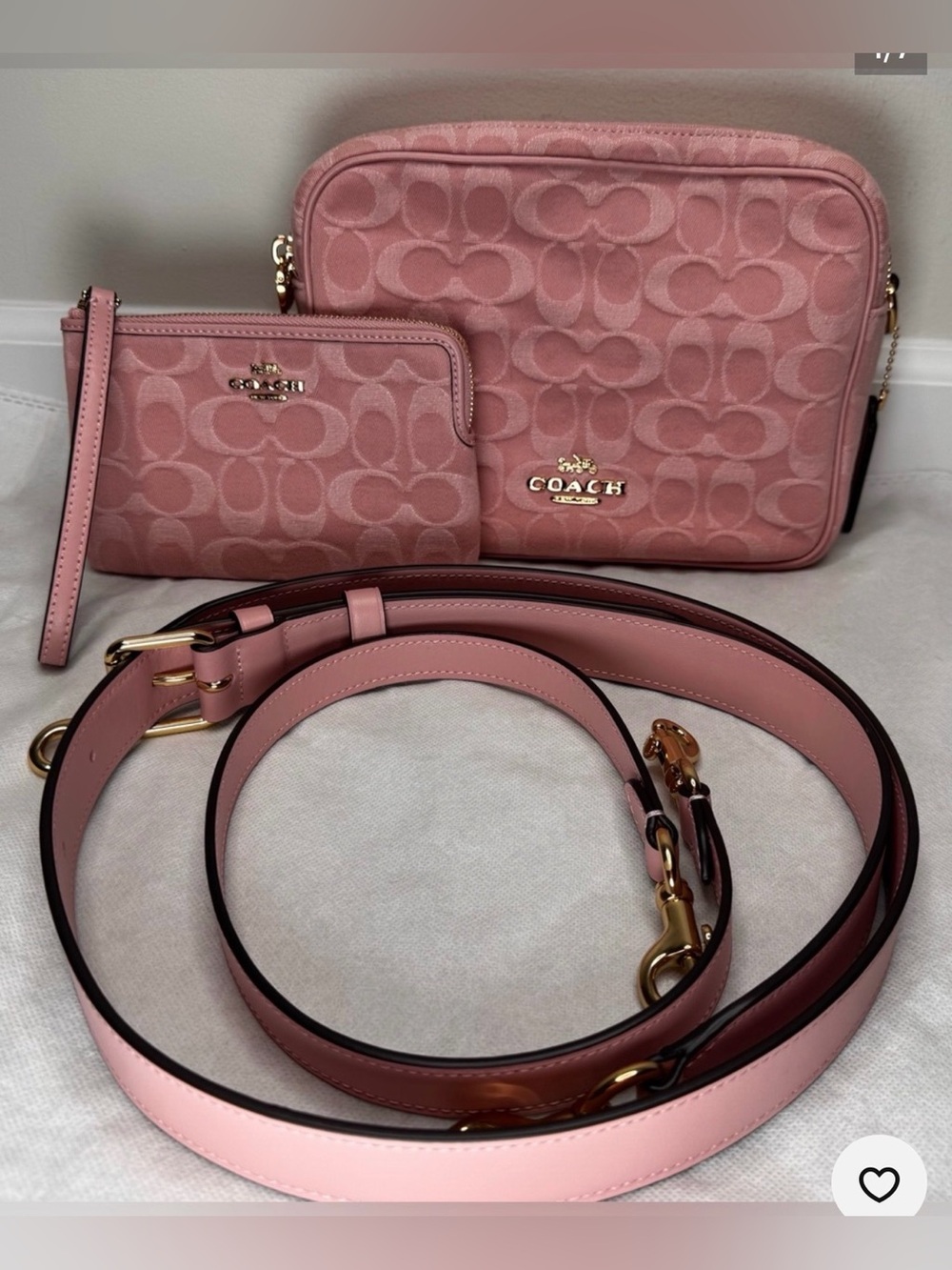 Coach Carey Shoulder/Crossbody Bag In Signature Denim/Gold/Light Pink CER69